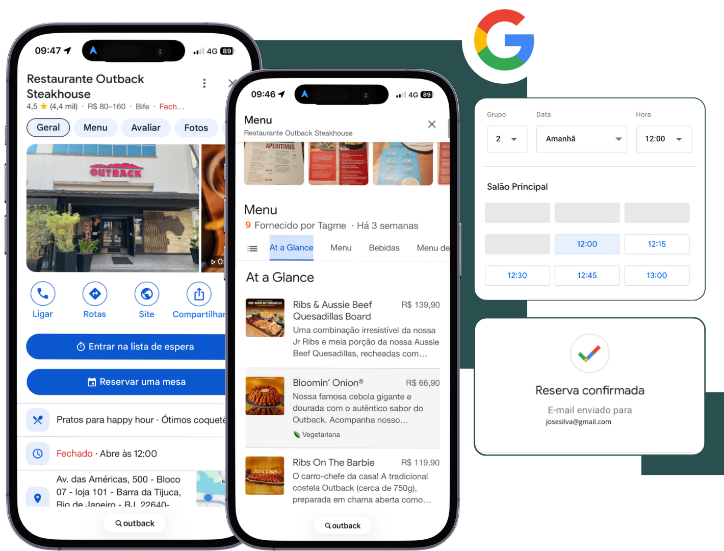 Menu, lista de espera e reservas da Tagme dentro do Google